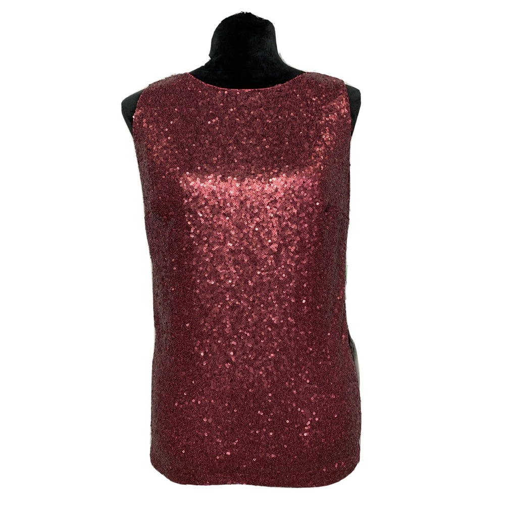 NWT RENZ Top‎ MED Red Sequin Bridal Lined Sleeveless Dressy Bling Party